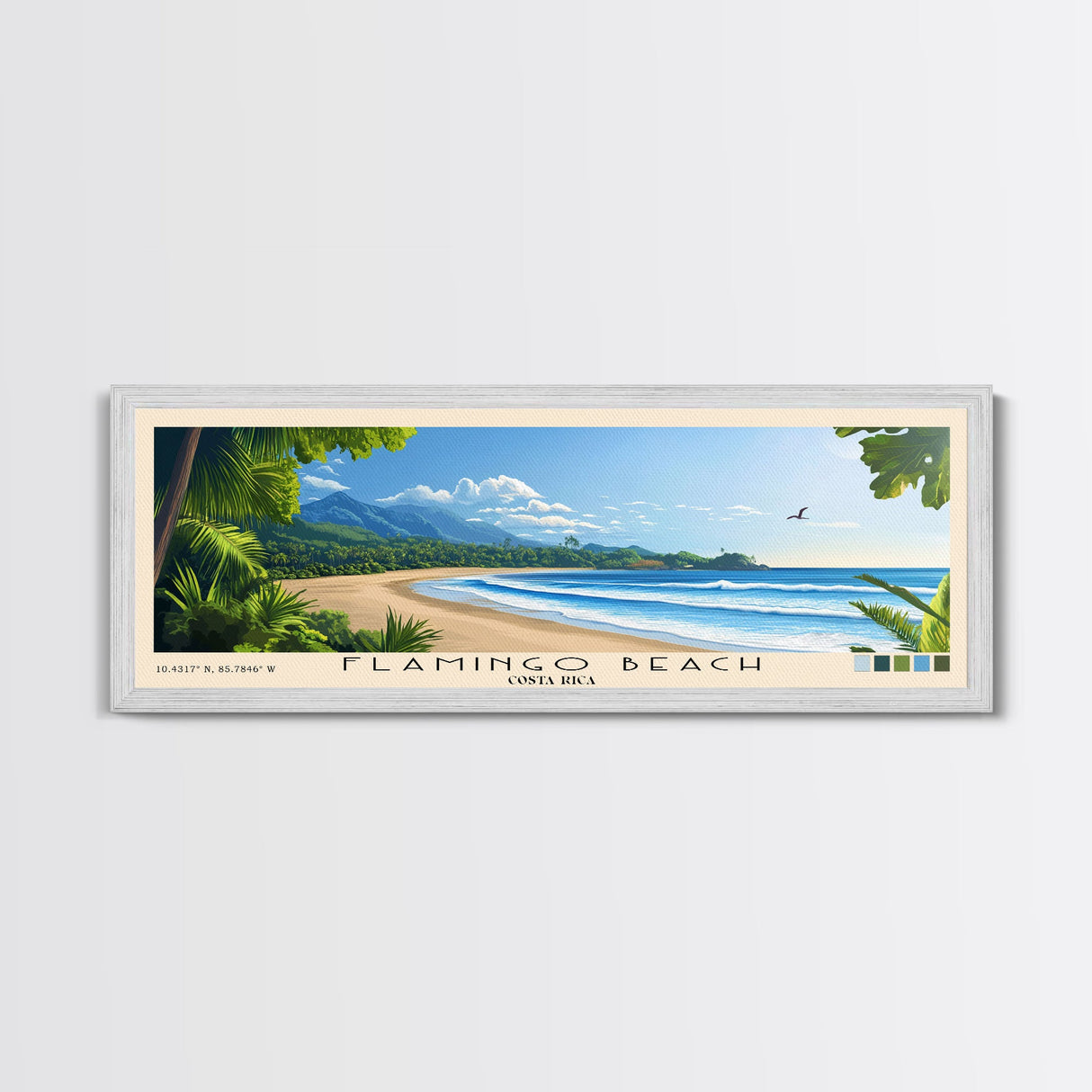 Flamingo Beach, Costa Rica Panoramic Beach Print, Vacation Gift, Costa Rica Wall Art, Framed Canvas Print, Framed Beach Painting