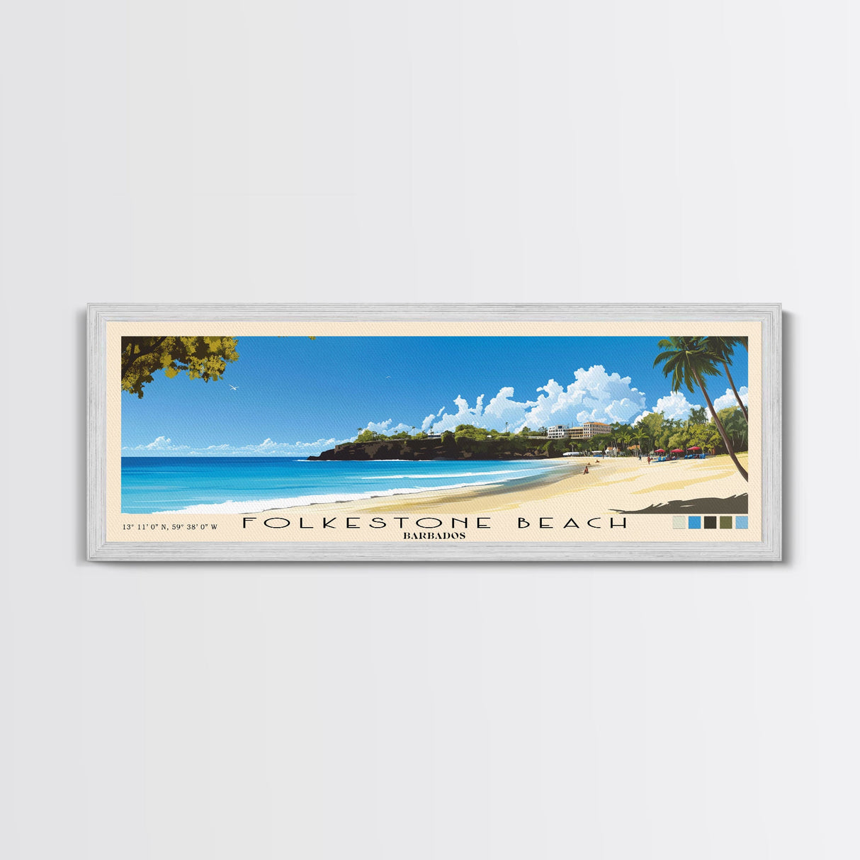 Folkestone Beach, Barbados Panoramic Print, Vacation Gift, Barbados Wall Art, Beach Painting, Beach Decor, Beach Or Lakehouse Art