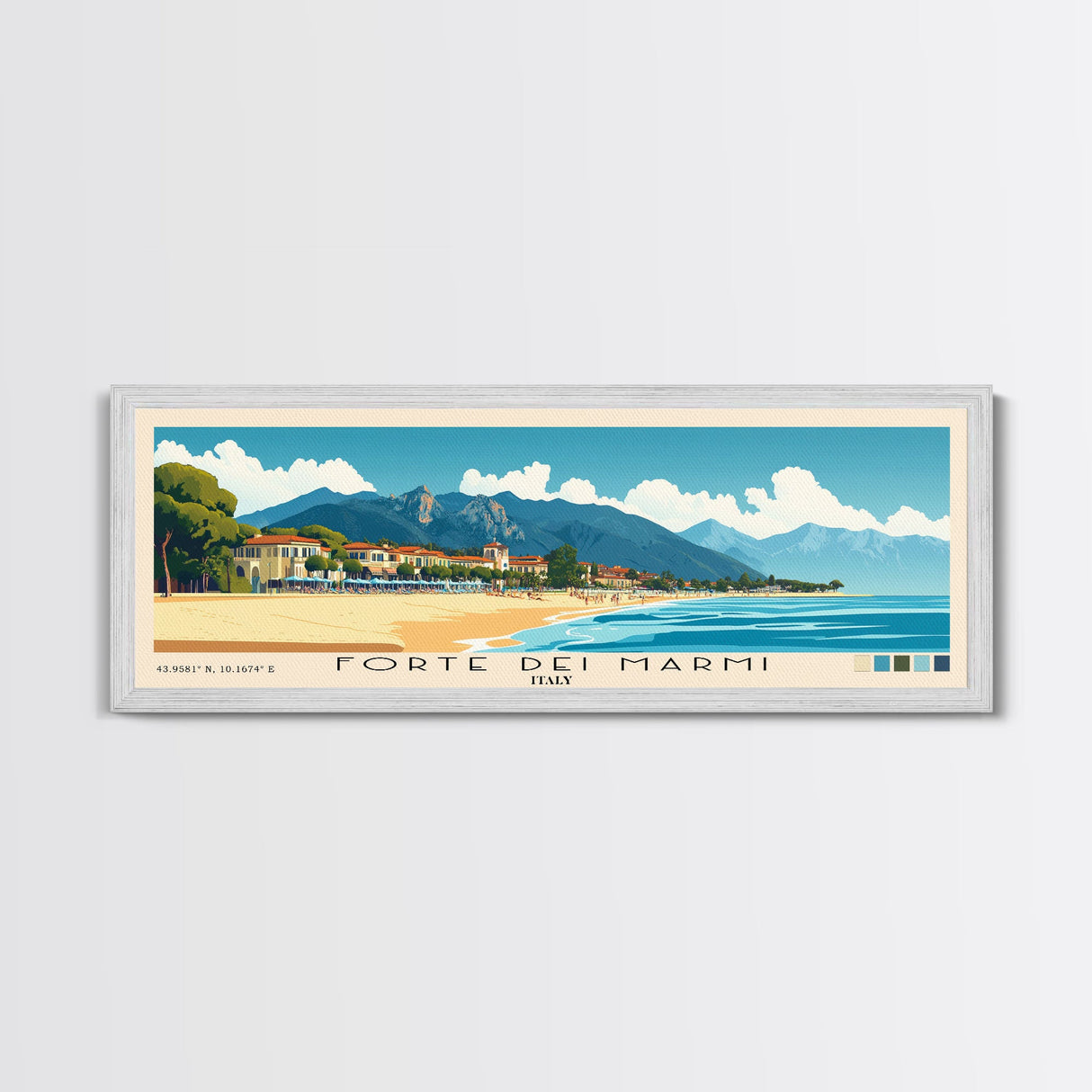 Forte dei Marmi, Italy Panoramic Beach Print, Vacation Gift, Italy Wall Art, Framed Canvas Print, Framed Beach Painting