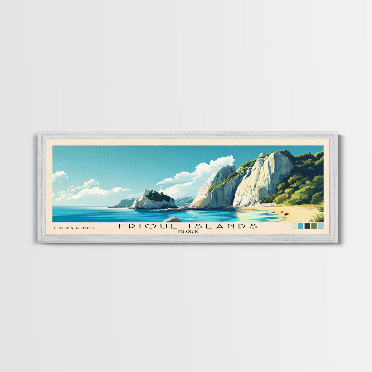 Frioul Islands, France Panoramic Beach Print, Vacation Gift, France Wall Art, Framed Canvas Print, Framed Beach Painting