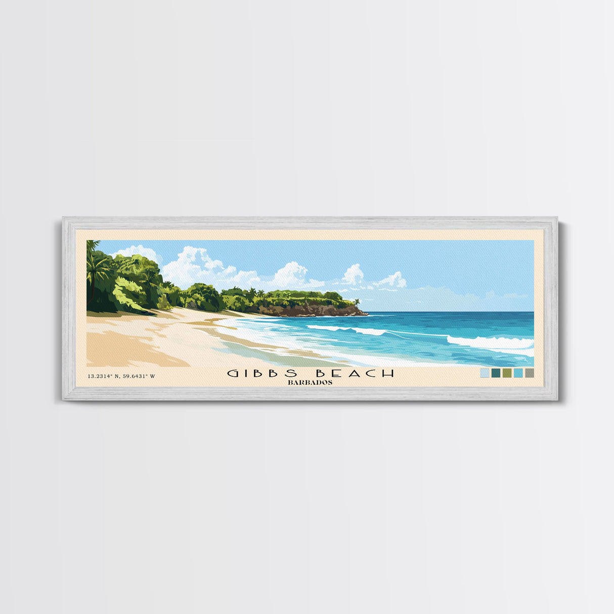 Gibbs Beach, Barbados Panoramic Beach Print, Vacation Gift, Barbados Wall Art, Beach Painting, Beach Decor, Beach Painting