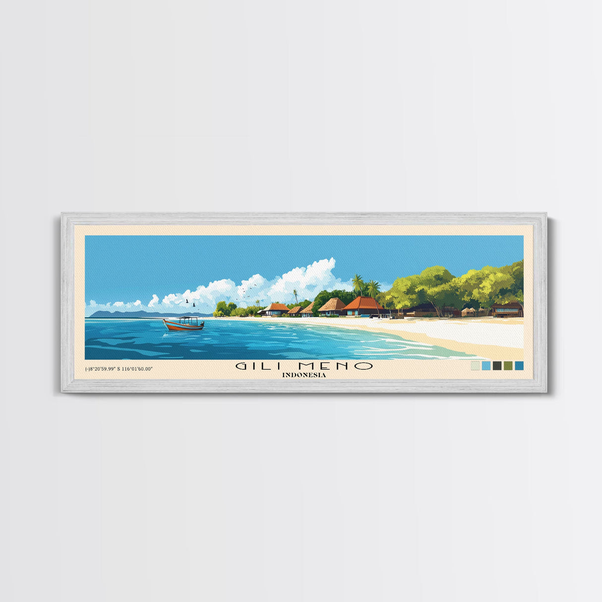 Gili Meno, Indonesia Panoramic Beach Print, Vacation Gift, Indonesia Wall Art, Beach Painting, Beach Decor, Beach Painting