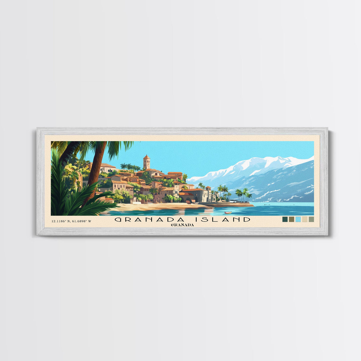 Granada Island, Granada Panoramic Beach Print, Vacation Gift, Granada Wall Art, Beach Painting, Beach Decor, Beach Painting