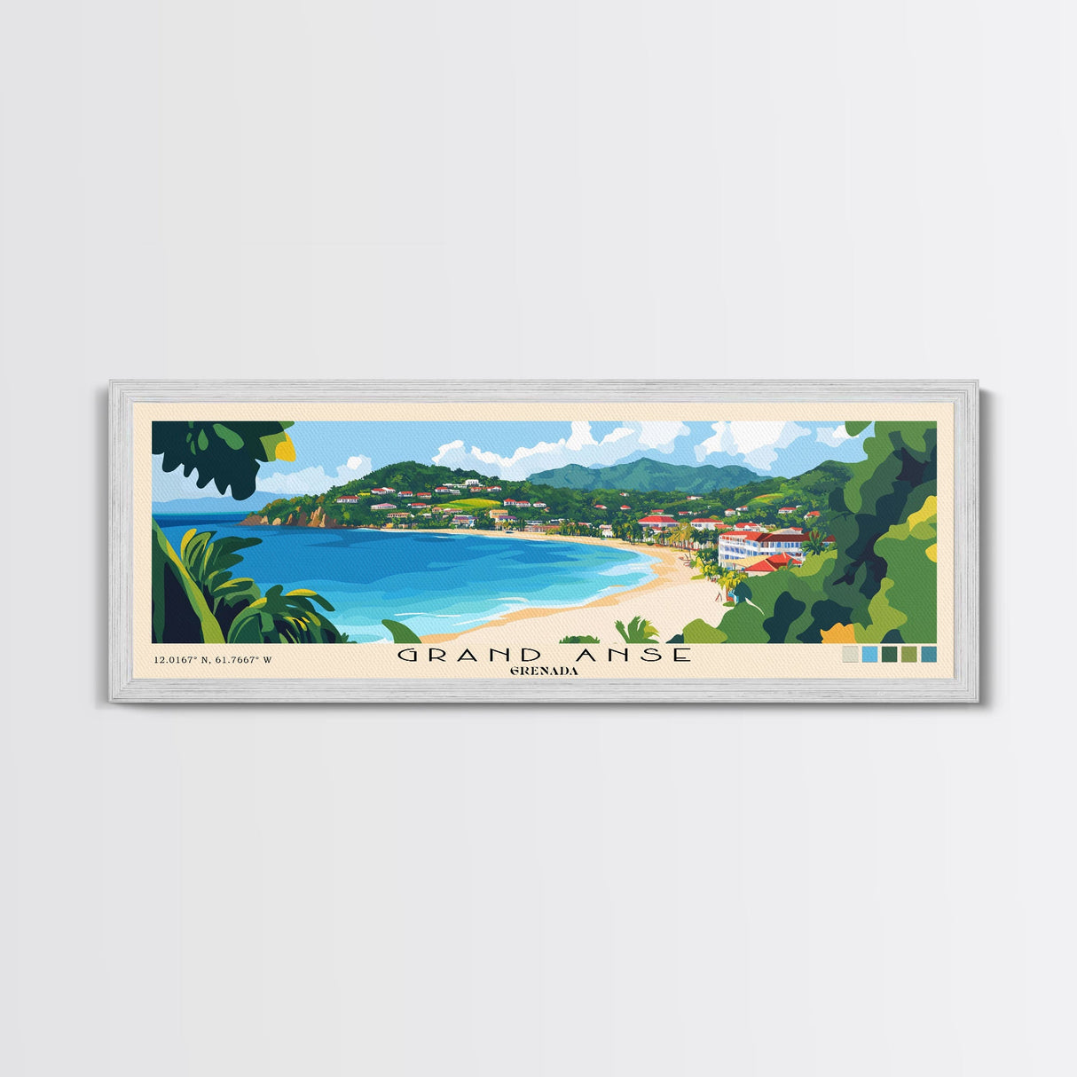 Grand Anse, Grenada Panoramic Print, Vacation Gift, Grenada Wall Art, Beach Painting, Beach Decor, Large Wall Art, Wood Frame Art