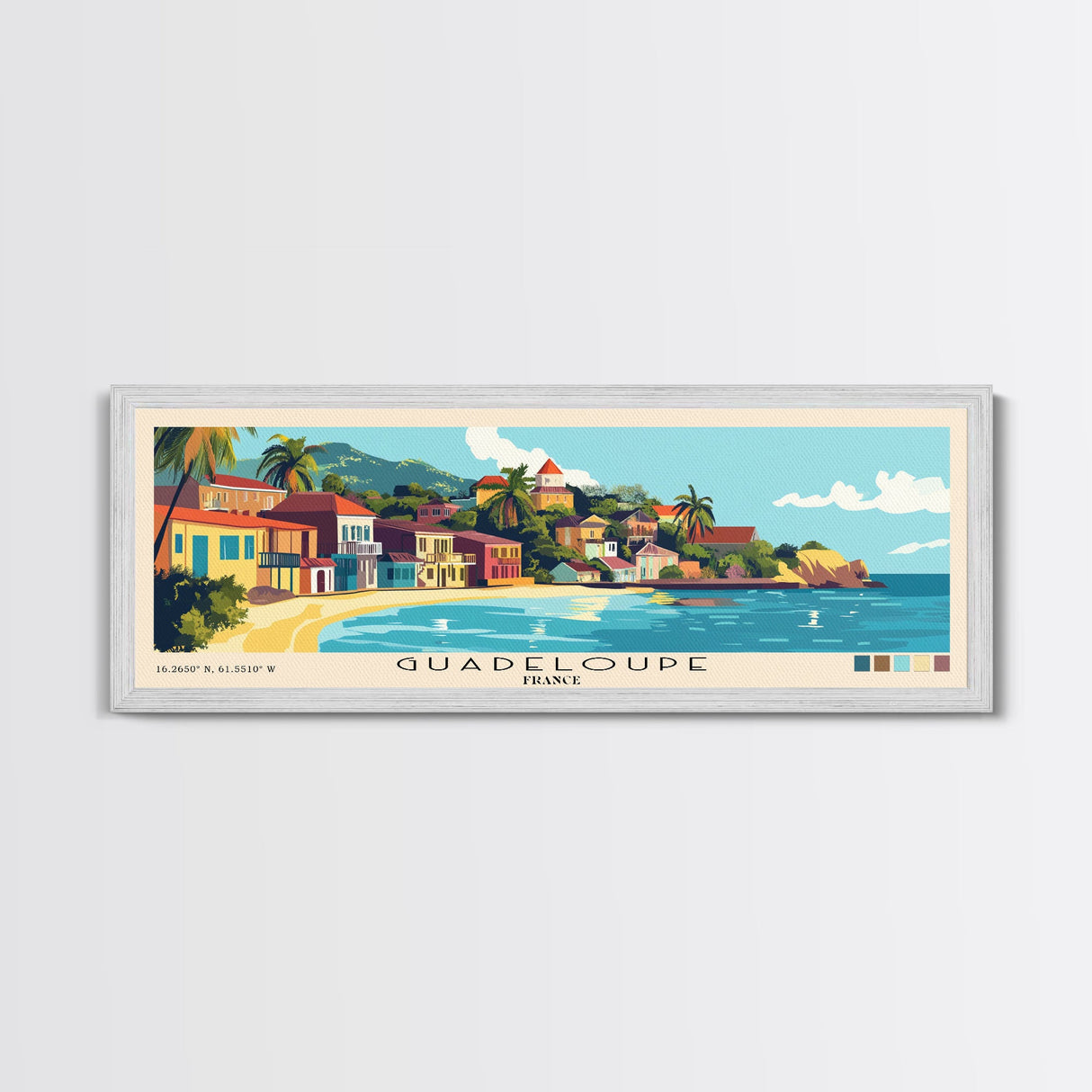 Guadeloupe, France Panoramic Beach Print, Vacation Gift, France Wall Art, Framed Canvas Print, Framed Beach Painting