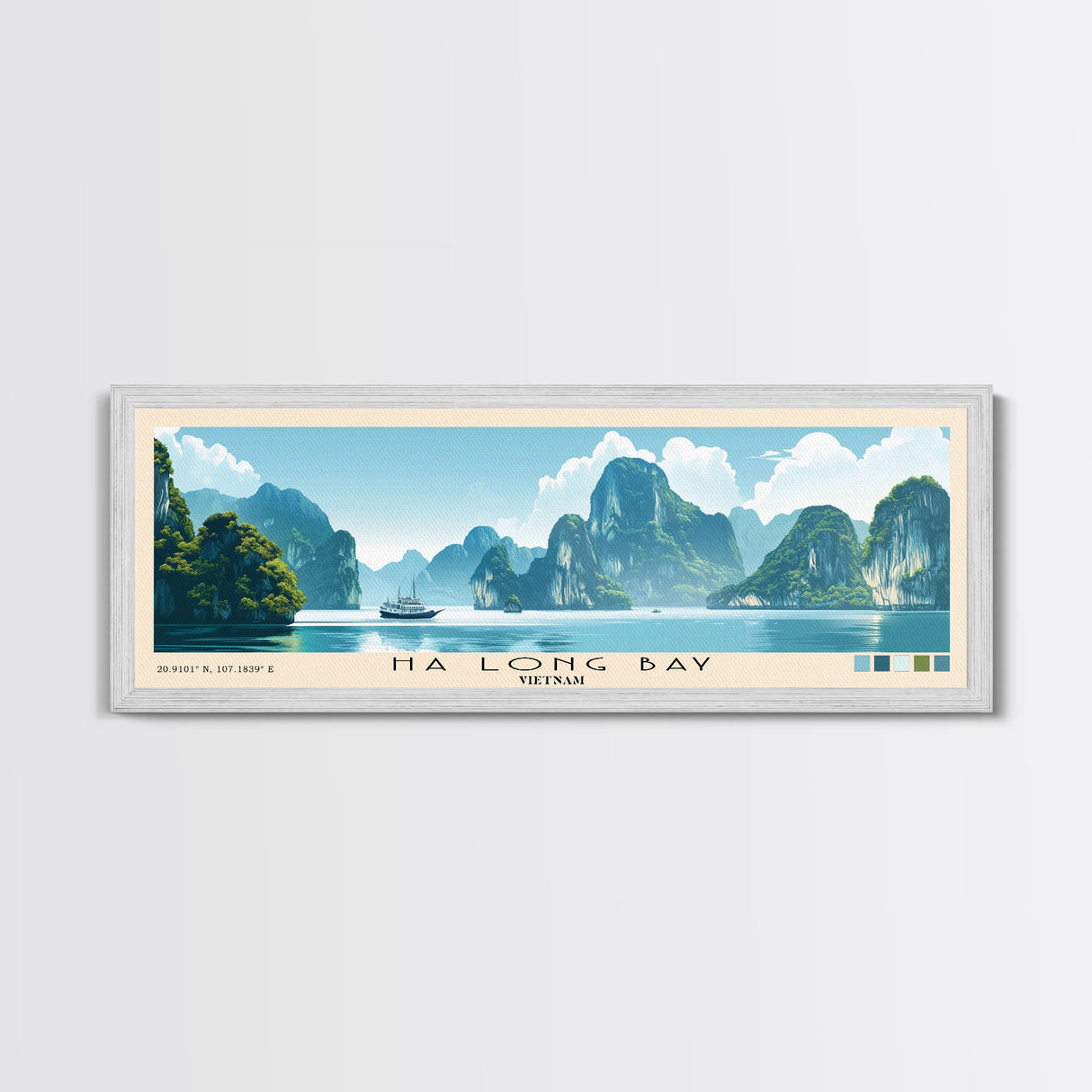 Ha Long Bay, Vietnam Panoramic Print, Vacation Gift, Vietnam Wall Art, Beach Painting, Beach Decor, Large Wall Art, Wood Frame Art