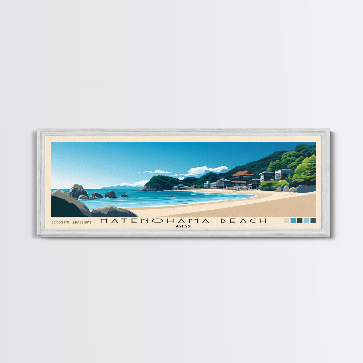 Hatenohama Beach, Japan Panoramic Beach Print, Vacation Gift, Japan Wall Art, Beach Painting, Beach Decor, Beach Painting