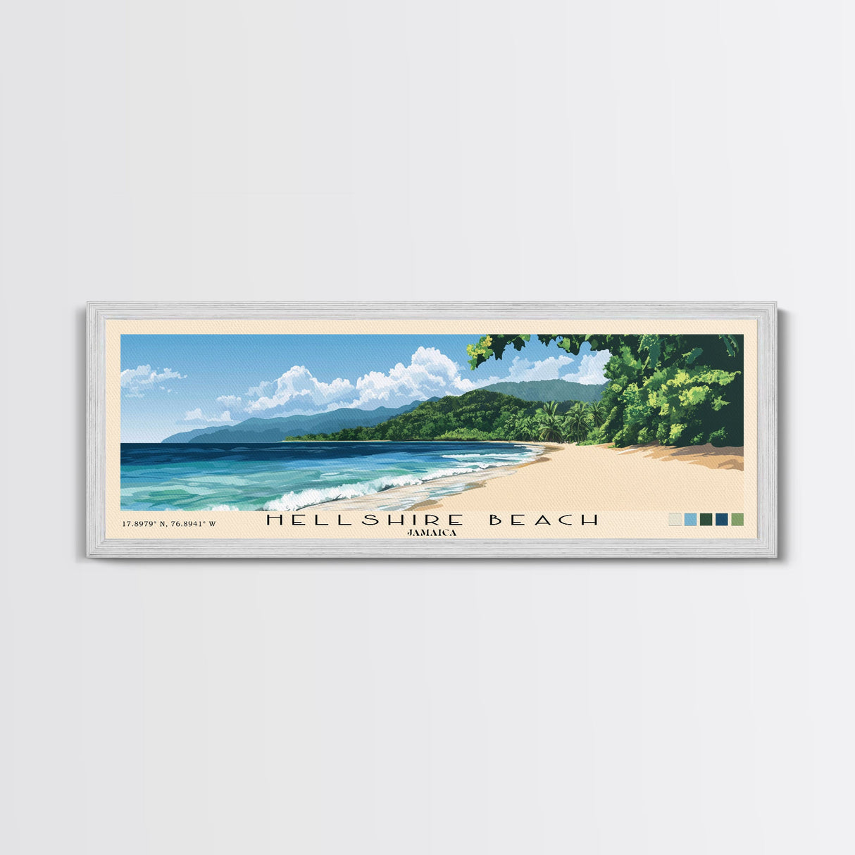 Hellshire Beach, Jamaica Panoramic Beach Print, Vacation Gift, Jamaica Wall Art, Framed Canvas Print, Framed Beach Painting