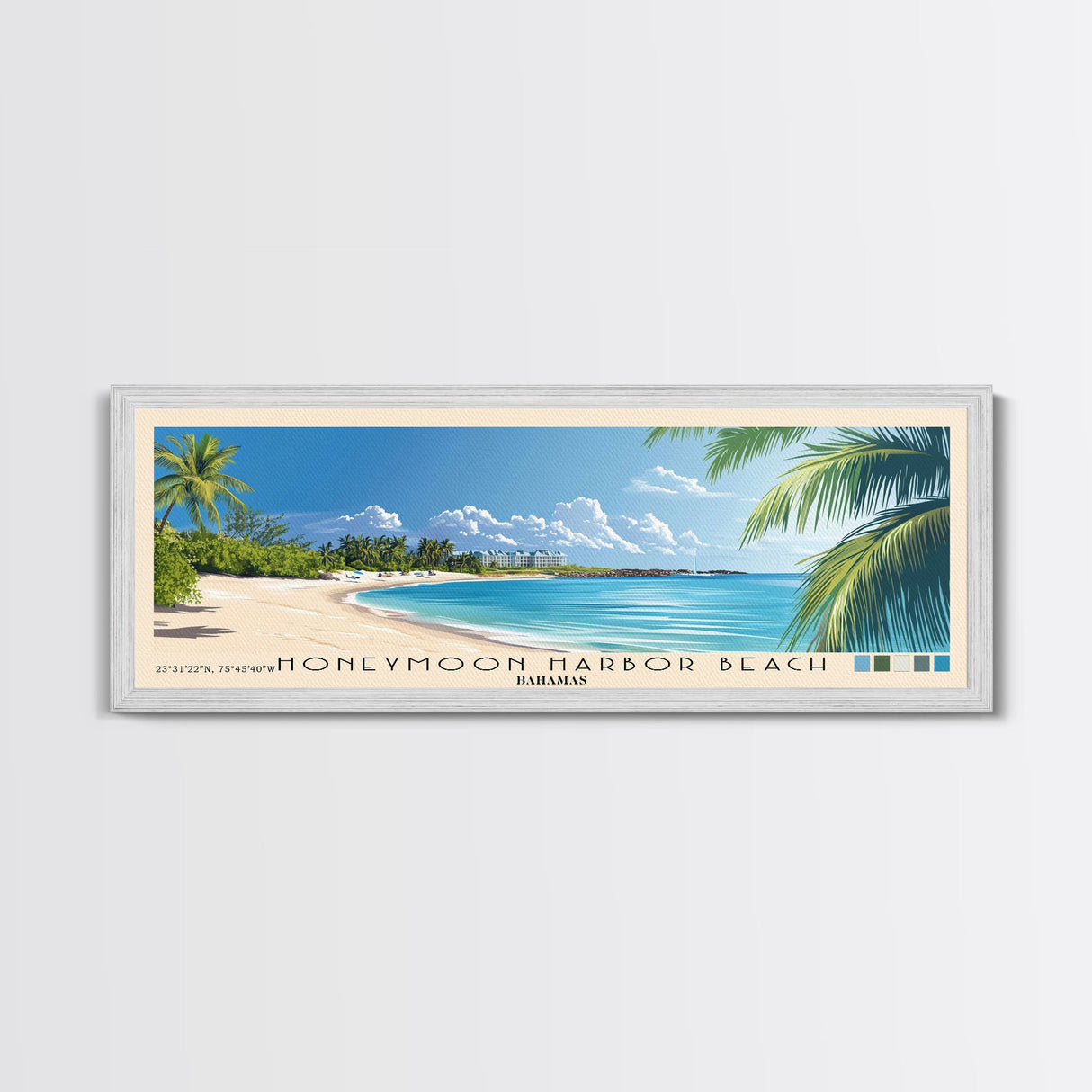 Honeymoon Harbor Beach, Bahamas Panoramic Beach Print, Vacation Gift, Bahamas Wall Art, Framed Canvas Print, Framed Beach Painting