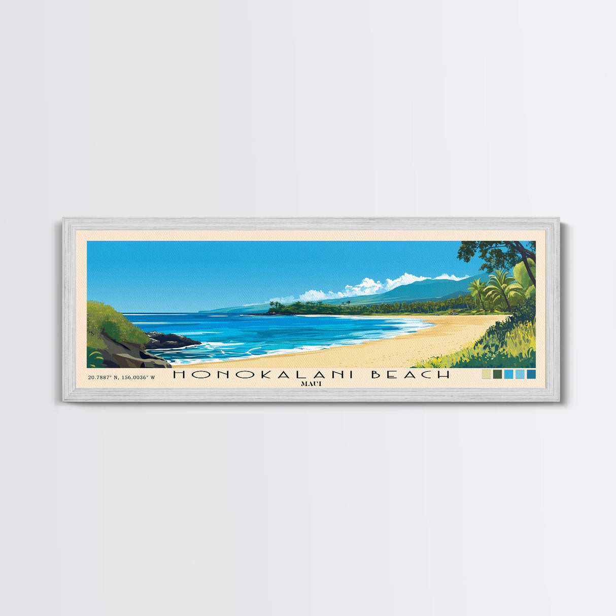 Honokalani Beach, Maui Panoramic Print, Vacation Gift, Maui Wall Art, Beach Painting, Beach Decor, Beach Or Lakehouse Art