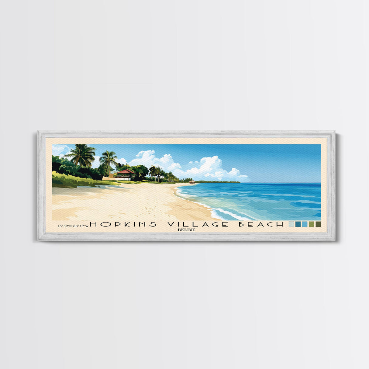 Hopkins Village Beach, Belize Panoramic Print, Vacation Gift, Belize Wall Art, Beach Painting, Beach Decor, Large Wall Art, Wood Frame Art