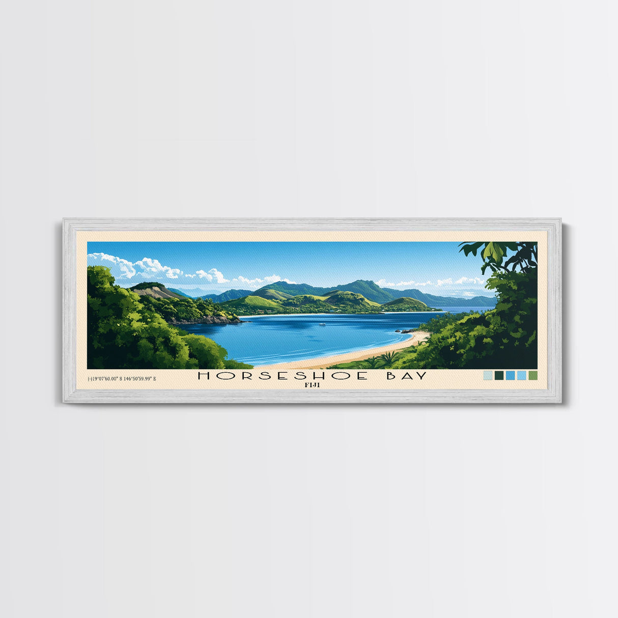 Horseshoe Bay, Fiji Panoramic Beach Print, Vacation Gift, Fiji Wall Art, Framed Canvas Print, Framed Beach Painting