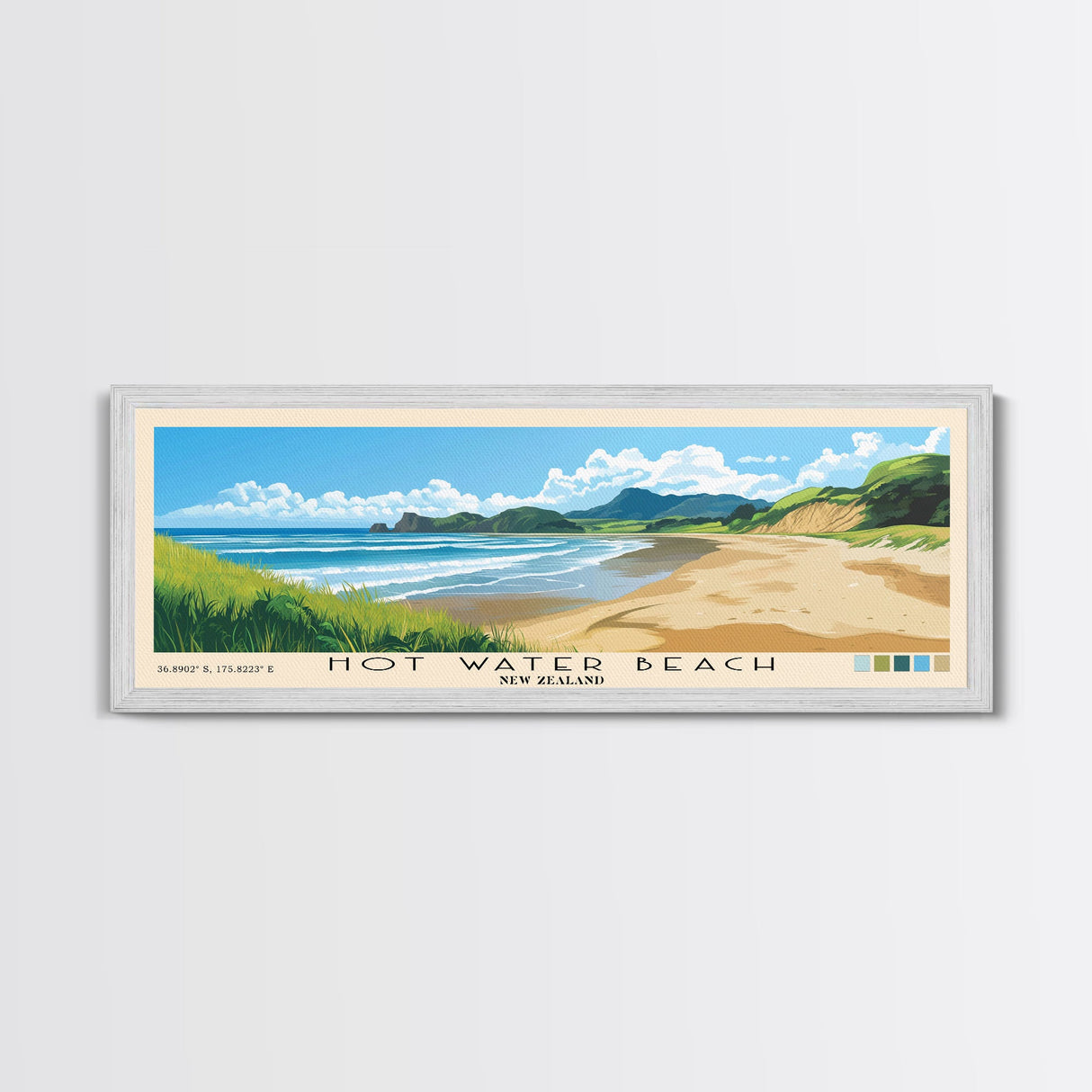 Hot Water Beach, New Zealand Panoramic Print, Vacation Gift, New Zealand Wall Art, Beach Painting, Beach Decor, Beach Or Lakehouse Art