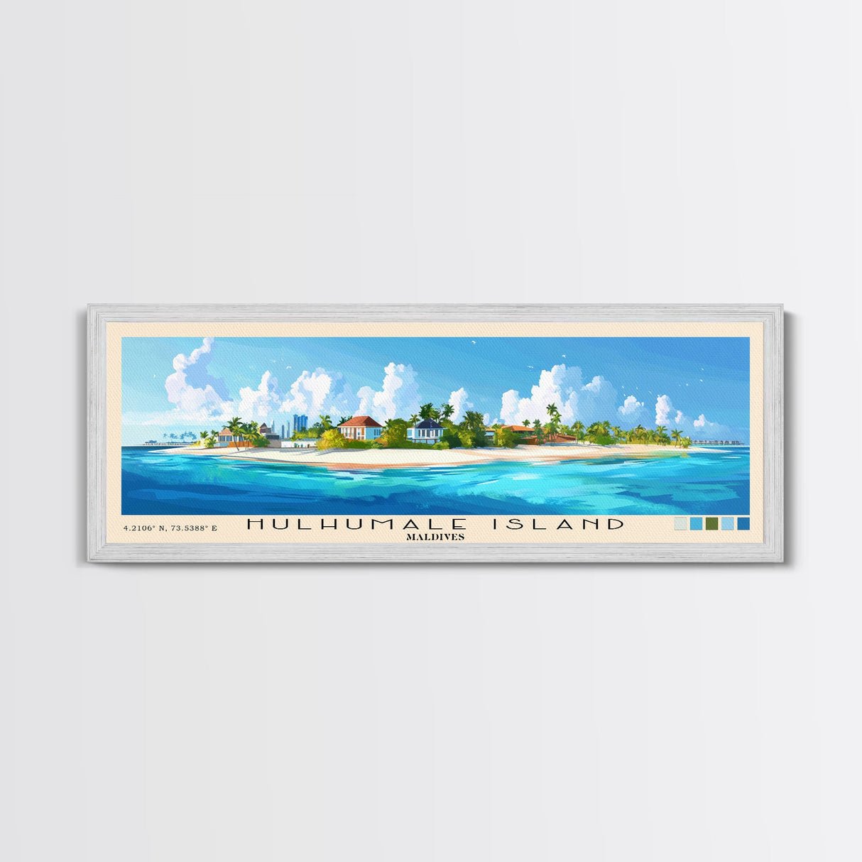 Hulhumale Island, Maldives Panoramic Beach Print, Vacation Gift, Maldives Wall Art, Framed Canvas Print, Framed Beach Painting