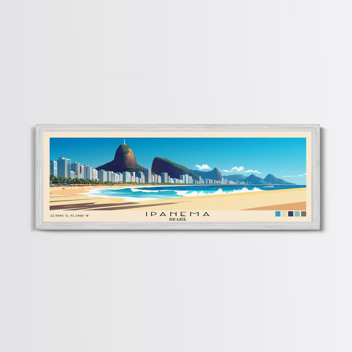 Ipanema, Brazil Panoramic Beach Print, Vacation Gift, Brazil Wall Art, Beach Painting, Beach Decor, Beach Painting