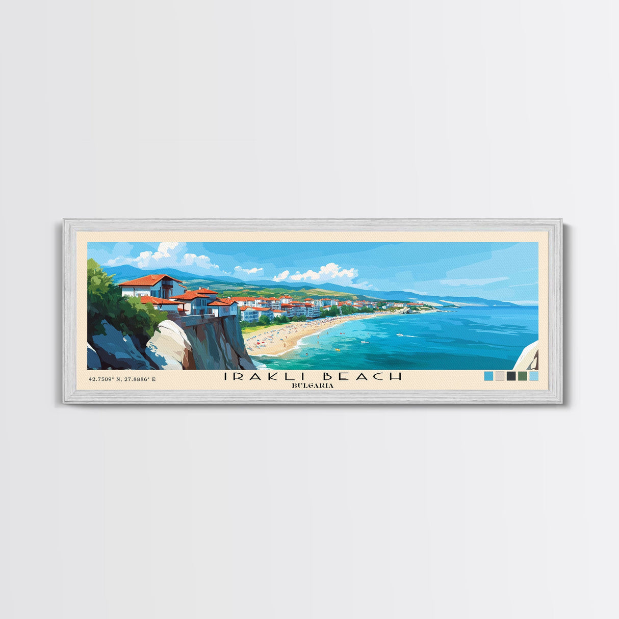 Irakli Beach, Bulgaria Panoramic Print, Vacation Gift, Bulgaria Wall Art, Beach Painting, Beach Decor, Large Wall Art, Wood Frame Art