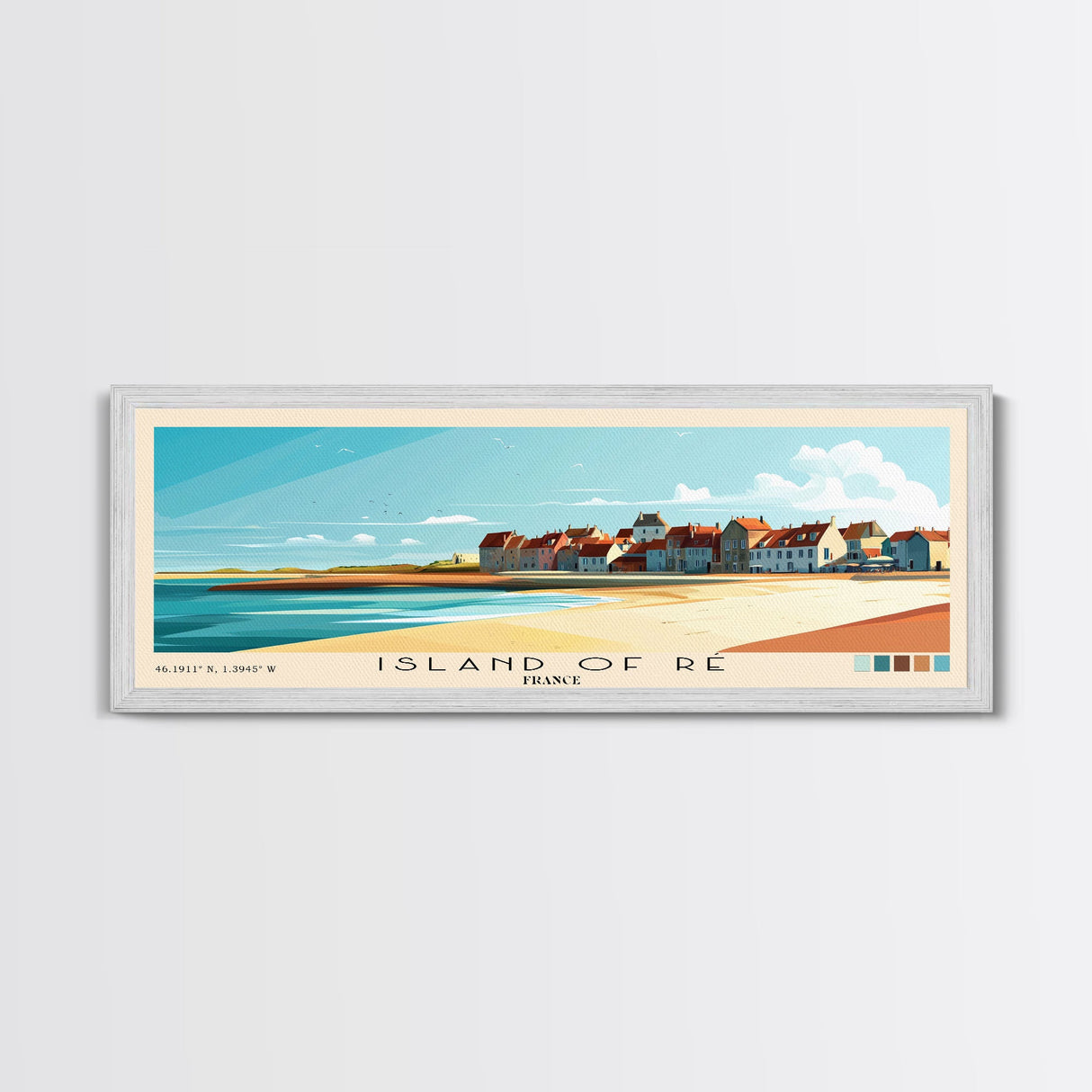 Island of Ré, France Panoramic Beach Print, Vacation Gift, France Wall Art, Framed Canvas Print, Framed Beach Painting