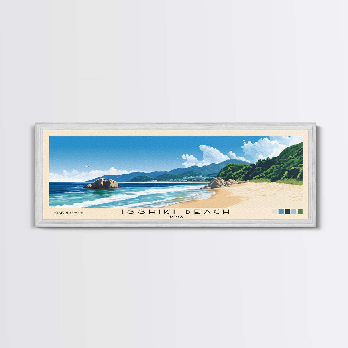 Isshiki Beach, Japan Panoramic Beach Print, Vacation Gift, Japan Wall Art, Framed Canvas Print, Framed Beach Painting