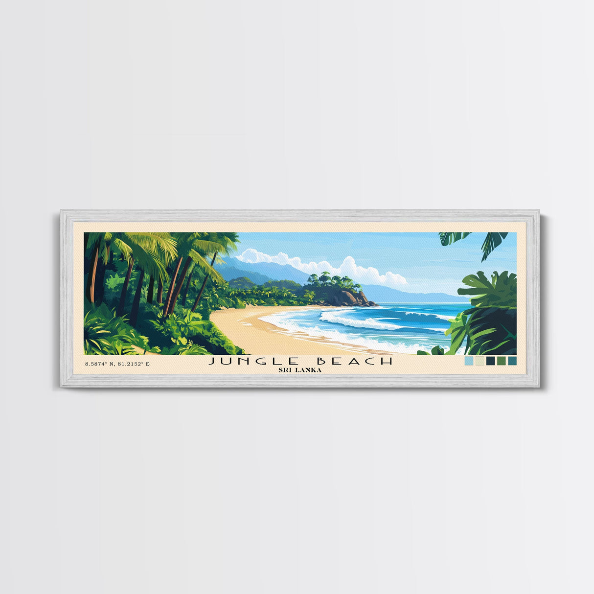 Jungle Beach, Sri Lanka Panoramic Beach Print, Vacation Gift, Sri Lanka Wall Art, Framed Canvas Print, Framed Beach Painting