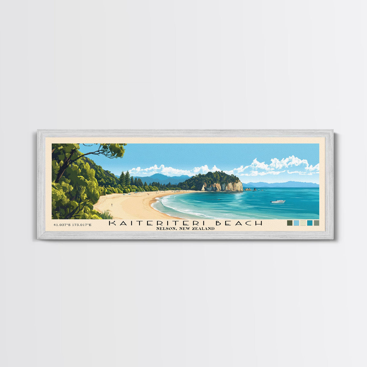 Kaiteriteri Beach, Nelson, New Zealand Panoramic Beach Print, Vacation Gift, Nelson, New Zealand Wall Art, Beach Painting, Beach Decor, Beach Painting