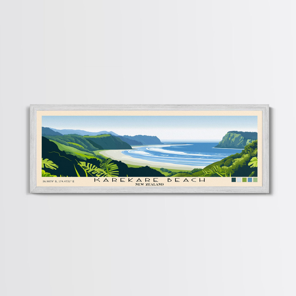 Karekare Beach, New Zealand Panoramic Print, Vacation Gift, New Zealand Wall Art, Beach Painting, Beach Decor, Large Wall Art, Wood Frame Art