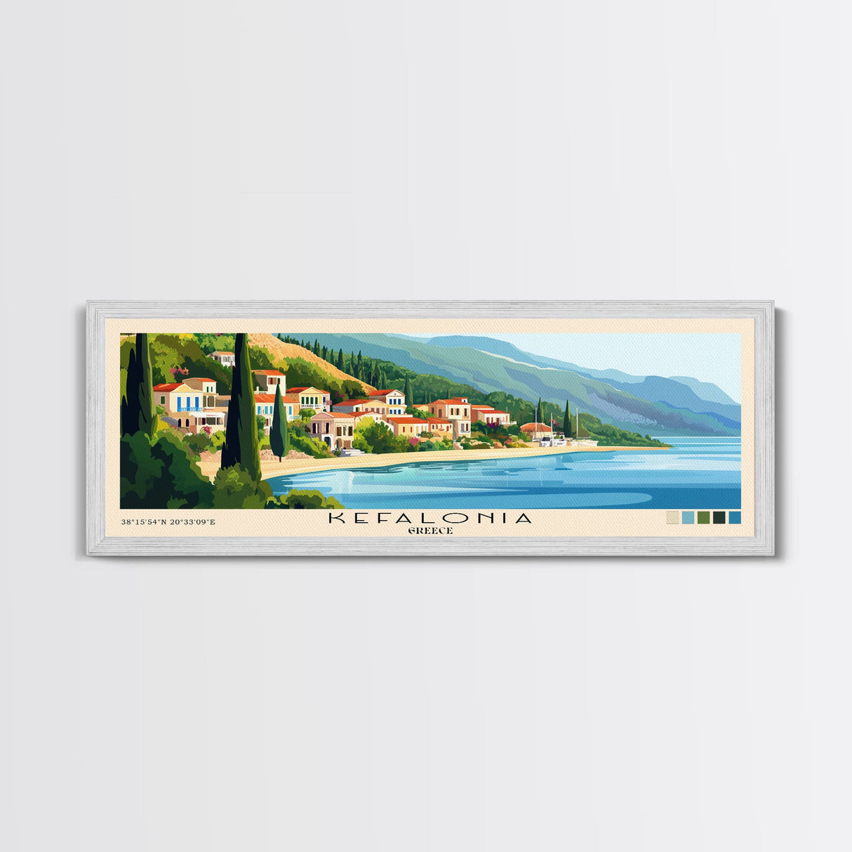 Kefalonia, Greece Panoramic Print, Vacation Gift, Greece Wall Art, Beach Painting, Beach Decor, Large Wall Art, Wood Frame Art