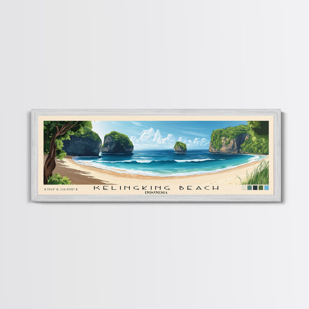 Kelingking Beach, Indonesia Panoramic Beach Print, Vacation Gift, Indonesia Wall Art, Framed Canvas Print, Framed Beach Painting