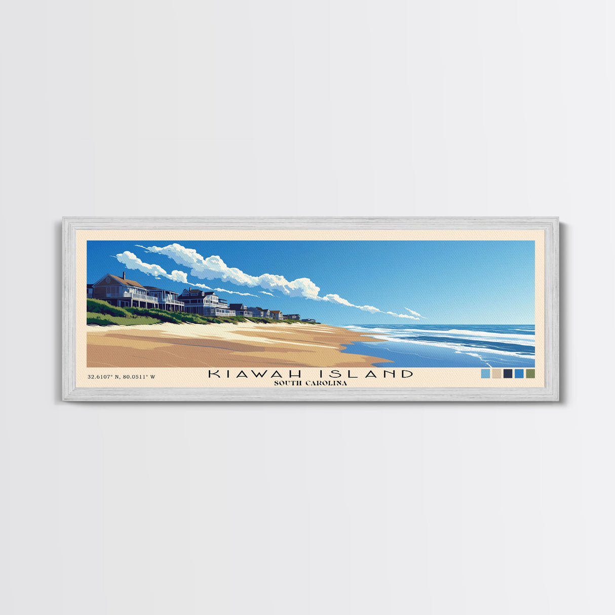 Kiawah Island, South Carolina Panoramic Beach Print, Vacation Gift, South Carolina Wall Art, Beach Painting, Beach Decor, Beach Painting