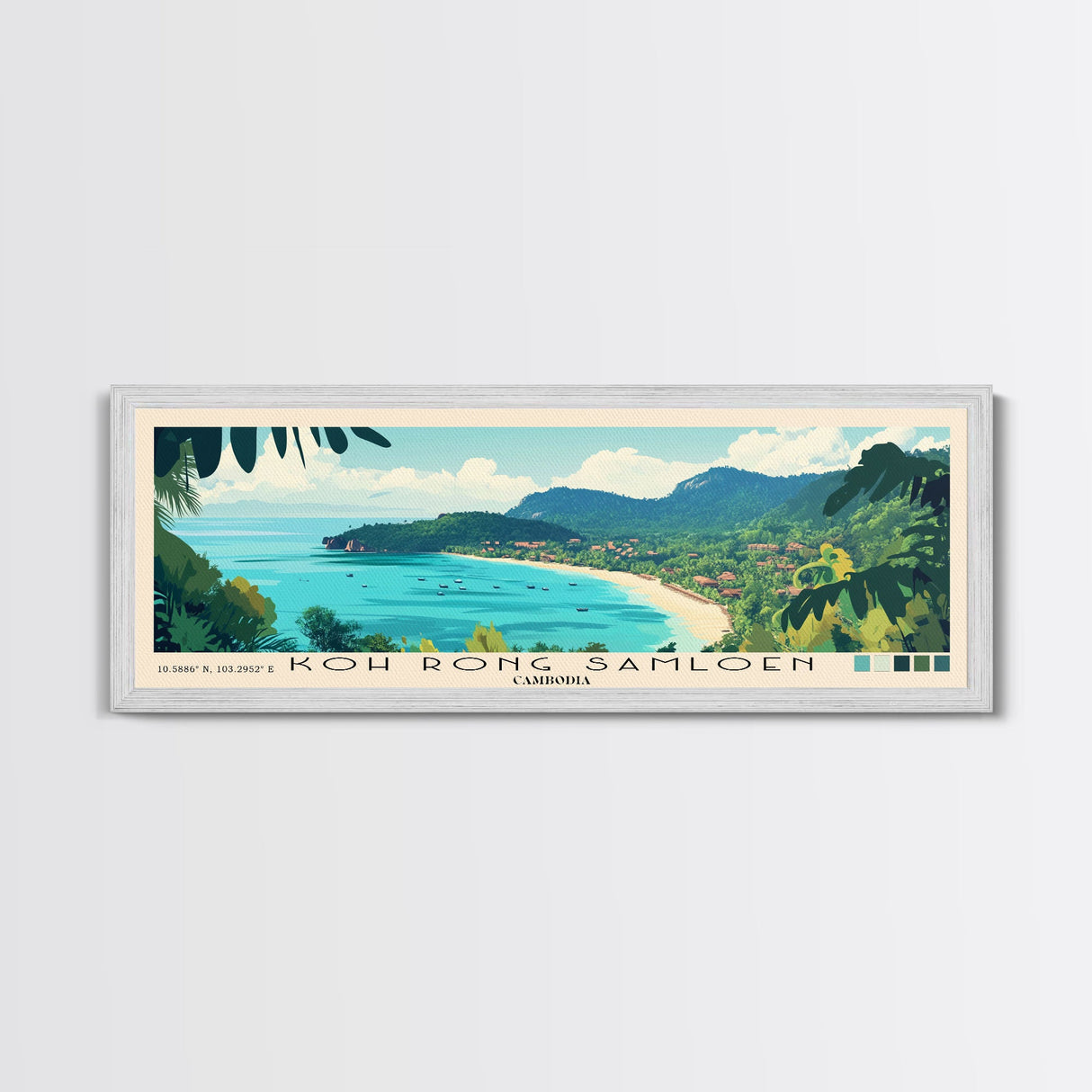 Koh Rong Samloen, Cambodia Panoramic Beach Print, Vacation Gift, Cambodia Wall Art, Framed Canvas Print, Framed Beach Painting