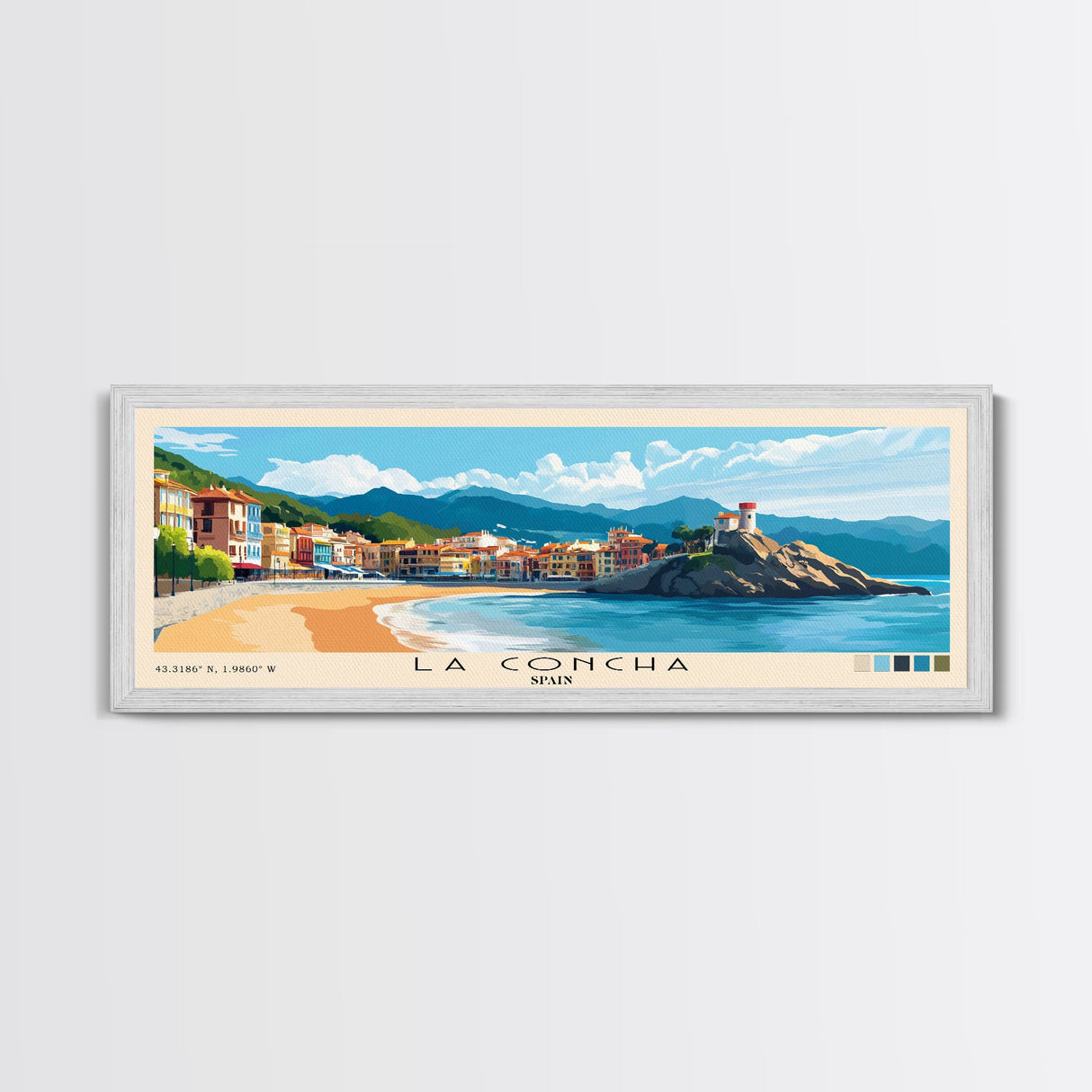 La Concha, Spain Panoramic Beach Print, Vacation Gift, Spain Wall Art, Beach Painting, Beach Decor, Beach Painting