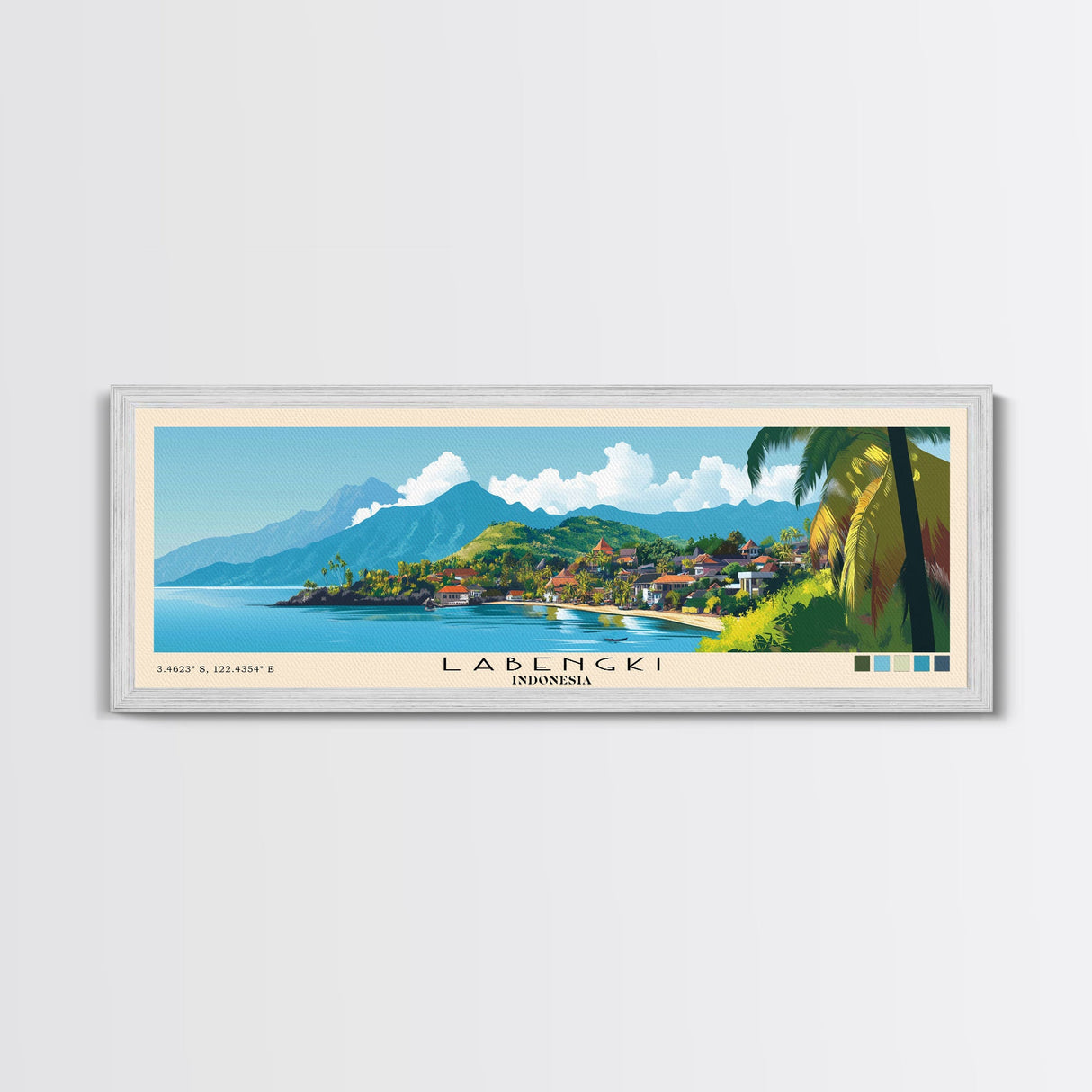 Labengki, Indonesia Panoramic Beach Print, Vacation Gift, Indonesia Wall Art, Framed Canvas Print, Framed Beach Painting