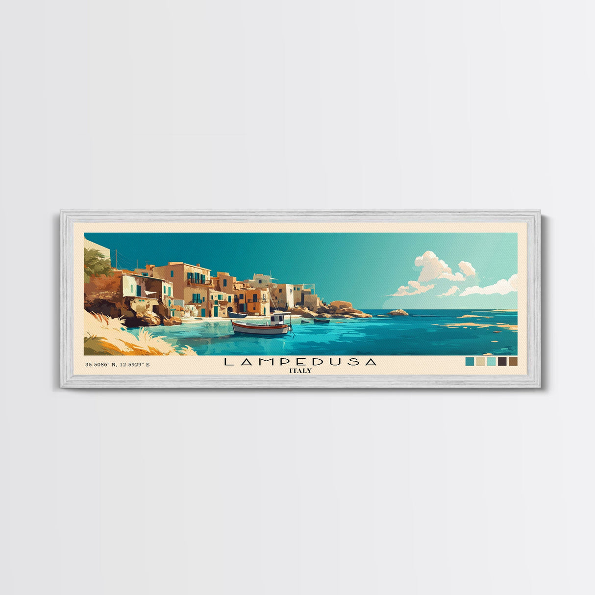 Lampedusa, Italy Panoramic Beach Print, Vacation Gift, Italy Wall Art, Framed Canvas Print, Framed Beach Painting