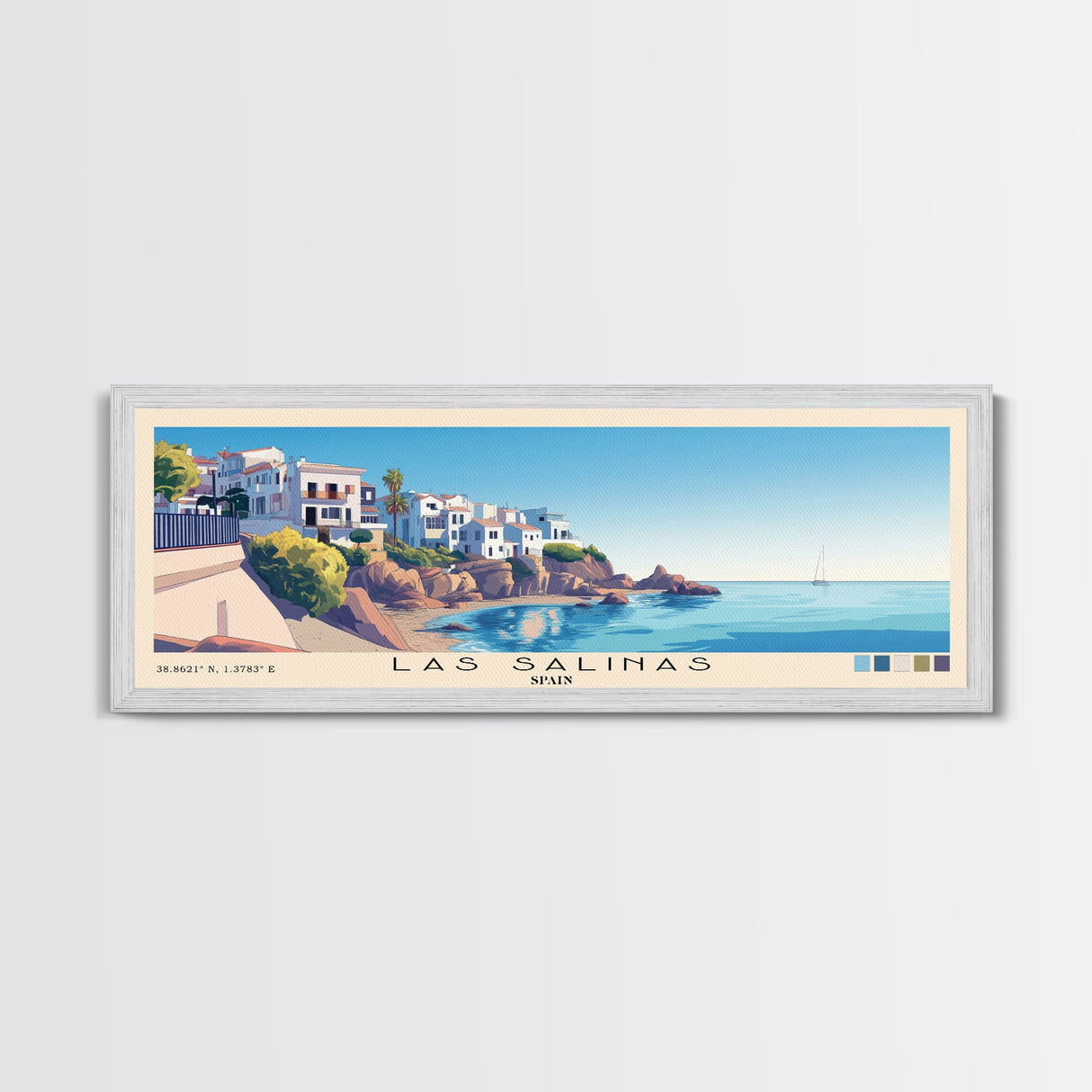 Las Salinas, Spain Panoramic Beach Print, Vacation Gift, Spain Wall Art, Beach Painting, Beach Decor, Beach Painting