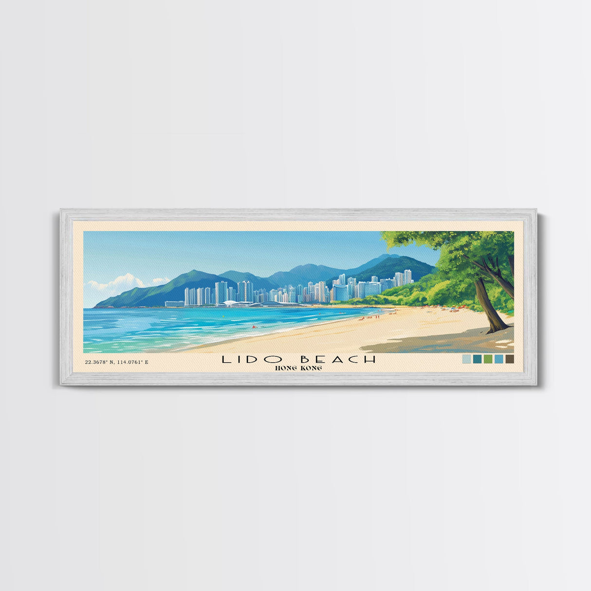 Lido Beach, Hong Kong Panoramic Print, Vacation Gift, Hong Kong Wall Art, Beach Painting, Beach Decor, Beach Or Lakehouse Art