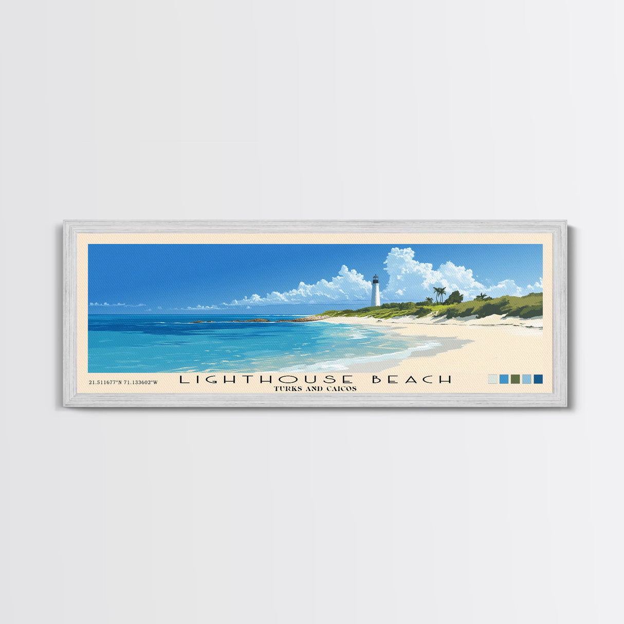 Lighthouse Beach, Turks and Caicos Panoramic Beach Print, Vacation Gift, Turks and Caicos Wall Art, Beach Painting, Beach Decor, Beach Painting