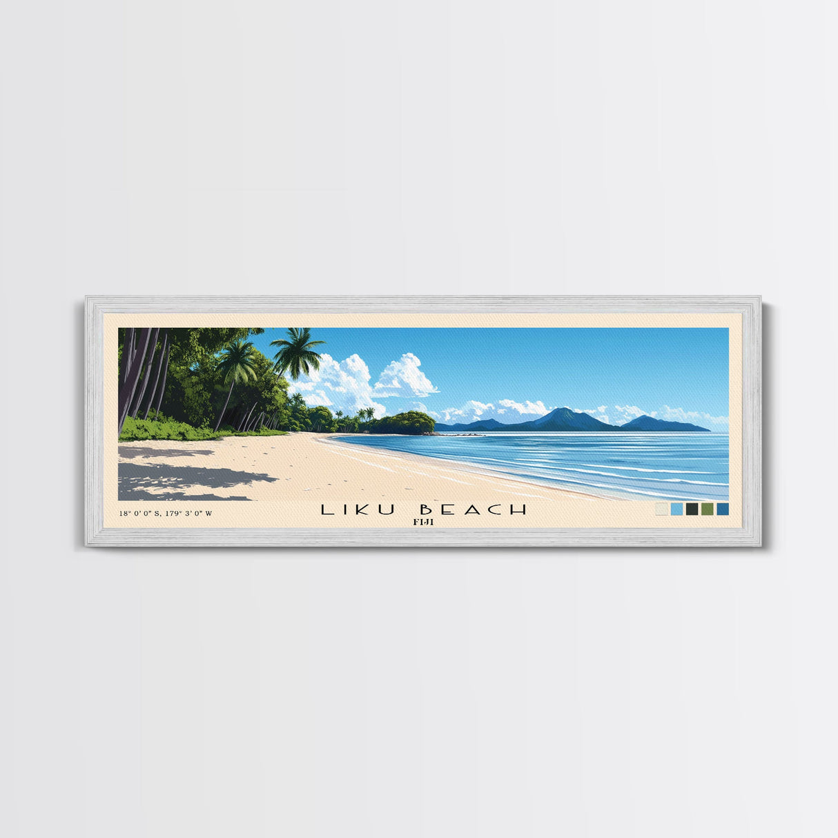 Liku Beach, Fiji Panoramic Beach Print, Vacation Gift, Fiji Wall Art, Framed Canvas Print, Framed Beach Painting