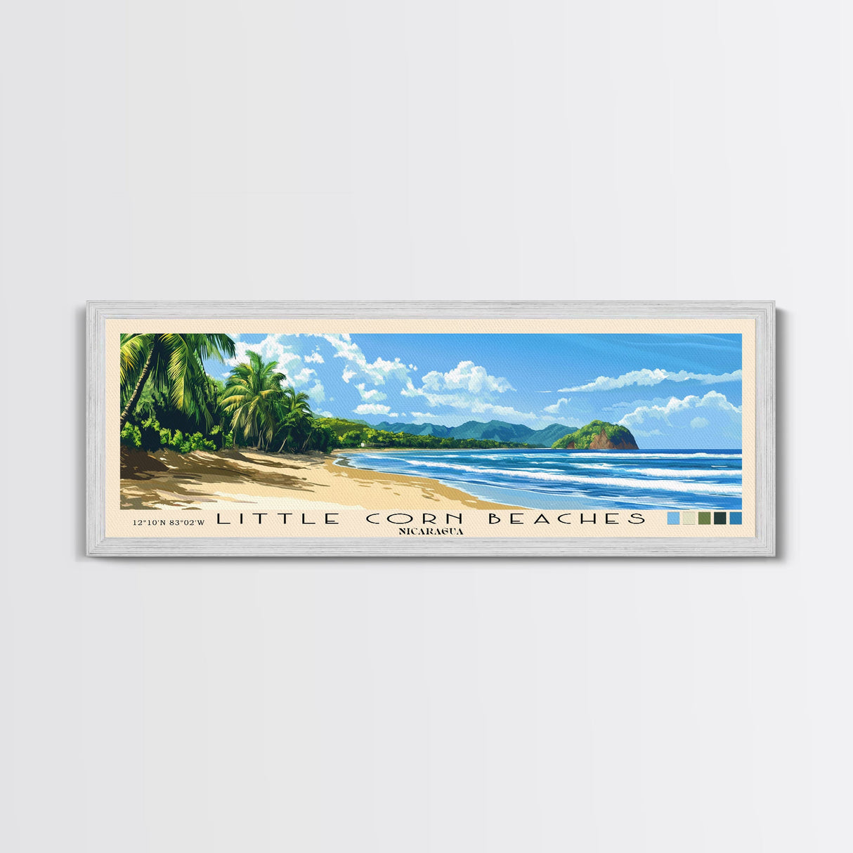 Little Corn beaches, Nicaragua Panoramic Beach Print, Vacation Gift, Nicaragua Wall Art, Framed Canvas Print, Framed Beach Painting