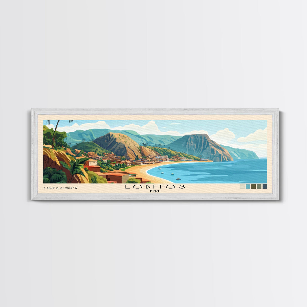 Lobitos, Peru Panoramic Print, Vacation Gift, Peru Wall Art, Beach Painting, Beach Decor, Large Wall Art, Wood Frame Art