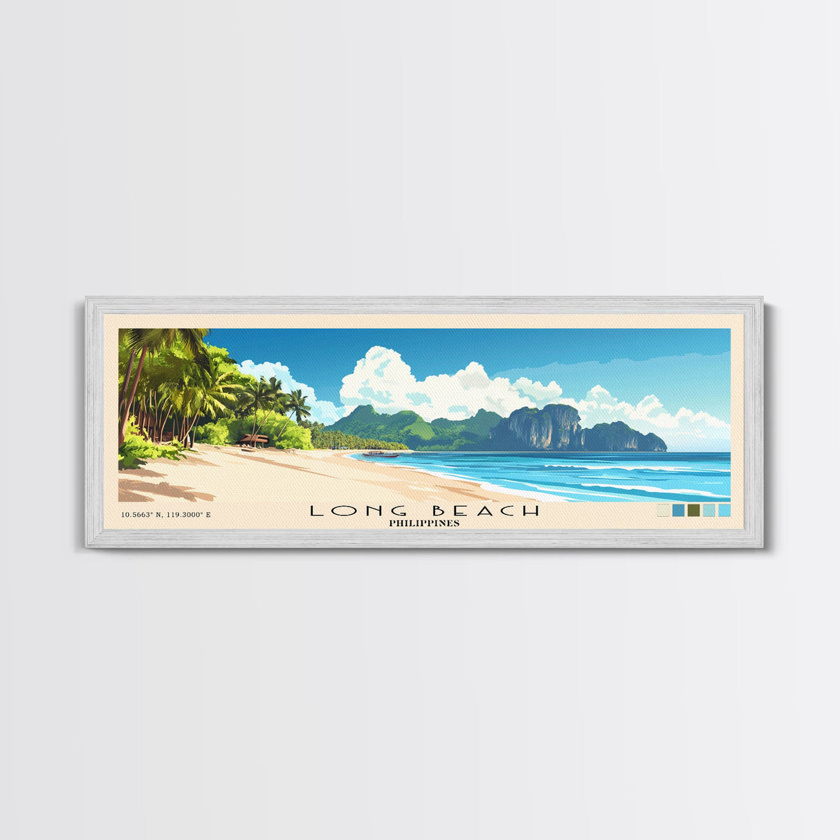 Long Beach, Philippines Panoramic Beach Print, Vacation Gift, Philippines Wall Art, Framed Canvas Print, Framed Beach Painting