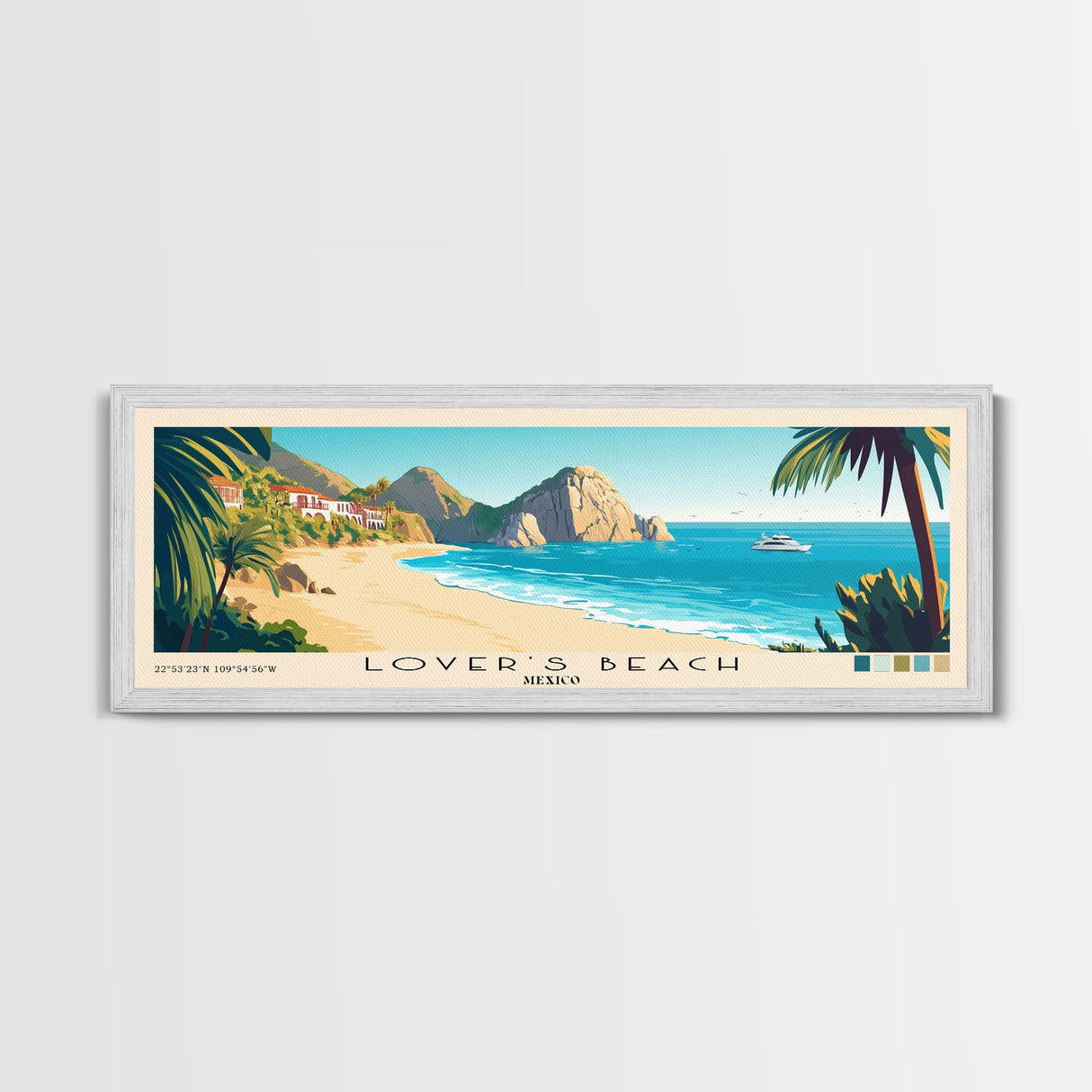 Lover’s Beach, Mexico Panoramic Beach Print, Vacation Gift, Mexico Wall Art, Framed Canvas Print, Framed Beach Painting