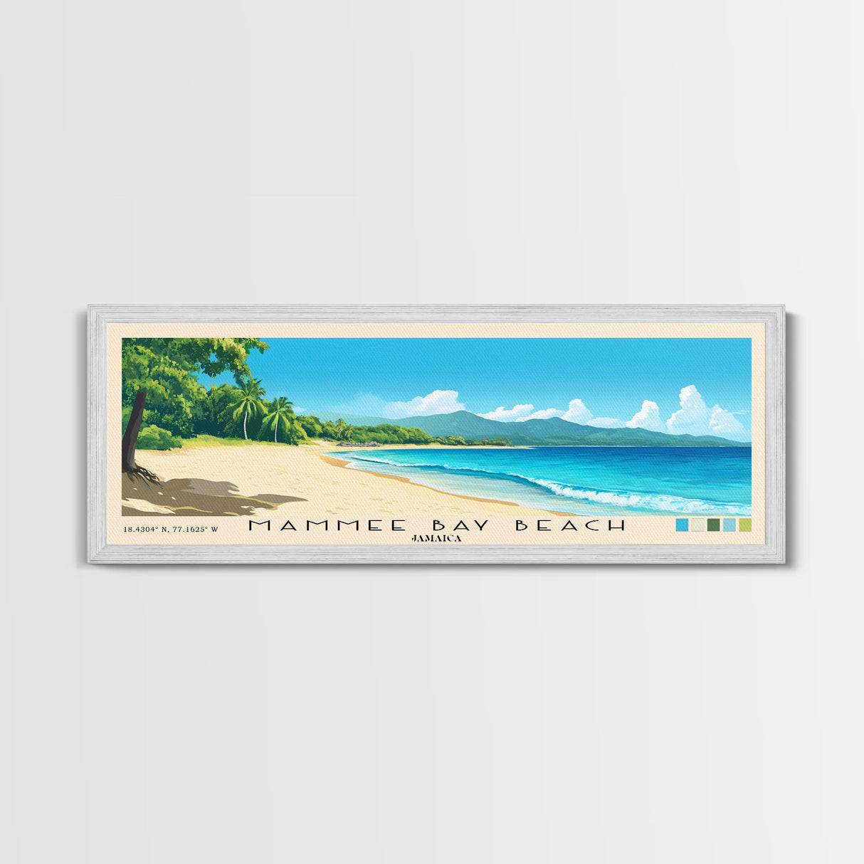 Mammee Bay Beach, Jamaica Panoramic Beach Print, Vacation Gift, Jamaica Wall Art, Beach Painting, Beach Decor, Beach Painting