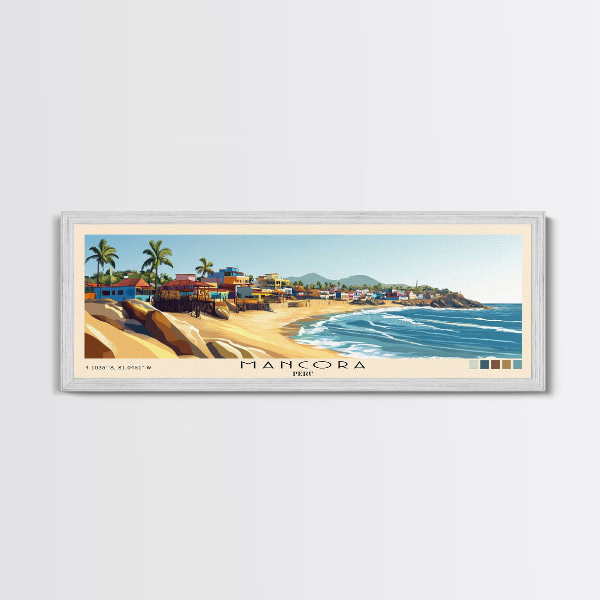 Mancora, Peru Panoramic Beach Print, Vacation Gift, Peru Wall Art, Framed Canvas Print, Framed Beach Painting