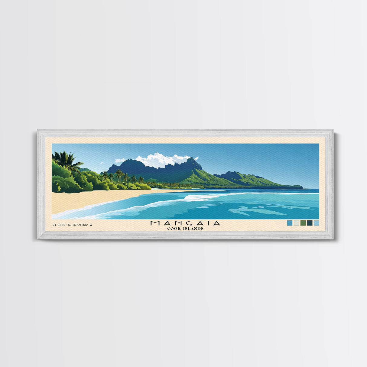 Mangaia, Cook Islands Panoramic Print, Vacation Gift, Cook Islands Wall Art, Beach Painting, Beach Decor, Beach Or Lakehouse Art