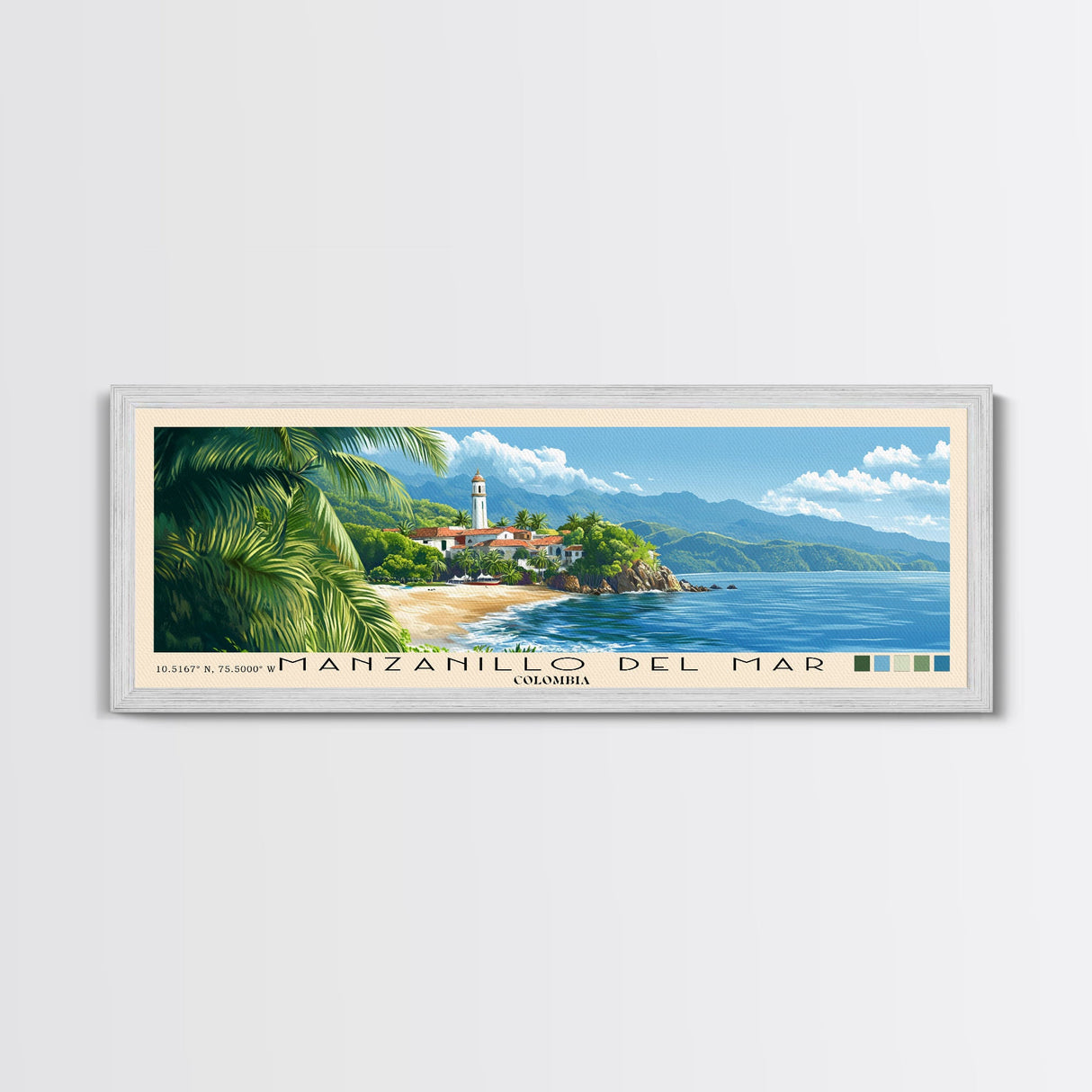 Manzanillo del Mar, Colombia Panoramic Beach Print, Vacation Gift, Colombia Wall Art, Framed Canvas Print, Framed Beach Painting