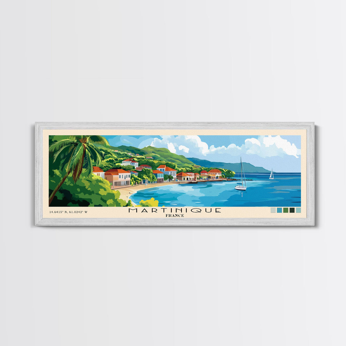 Martinique, France Panoramic Print, Vacation Gift, France Wall Art, Beach Painting, Beach Decor, Large Wall Art, Wood Frame Art