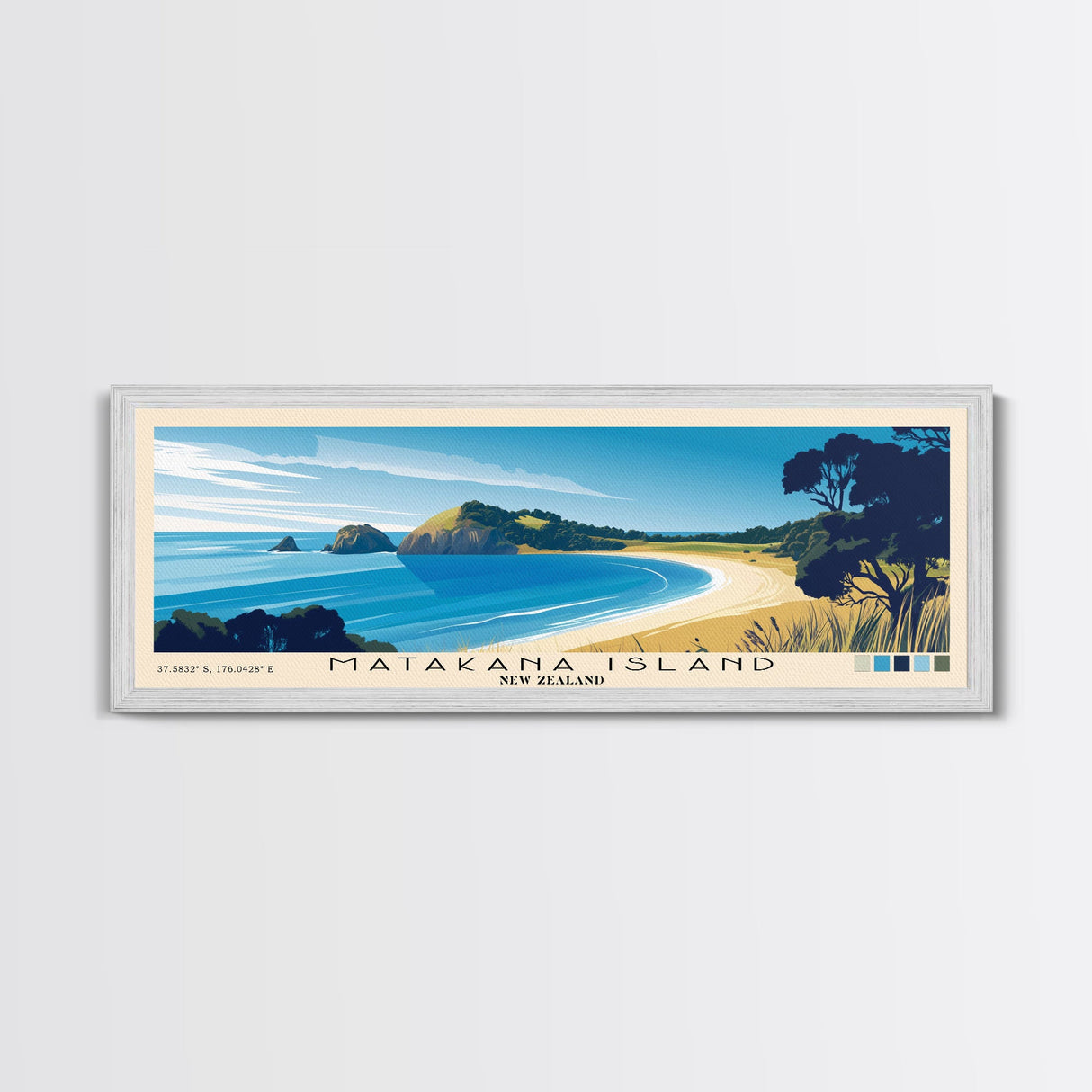 Matakana Island, New Zealand Panoramic Beach Print, Vacation Gift, New Zealand Wall Art, Framed Canvas Print, Framed Beach Painting