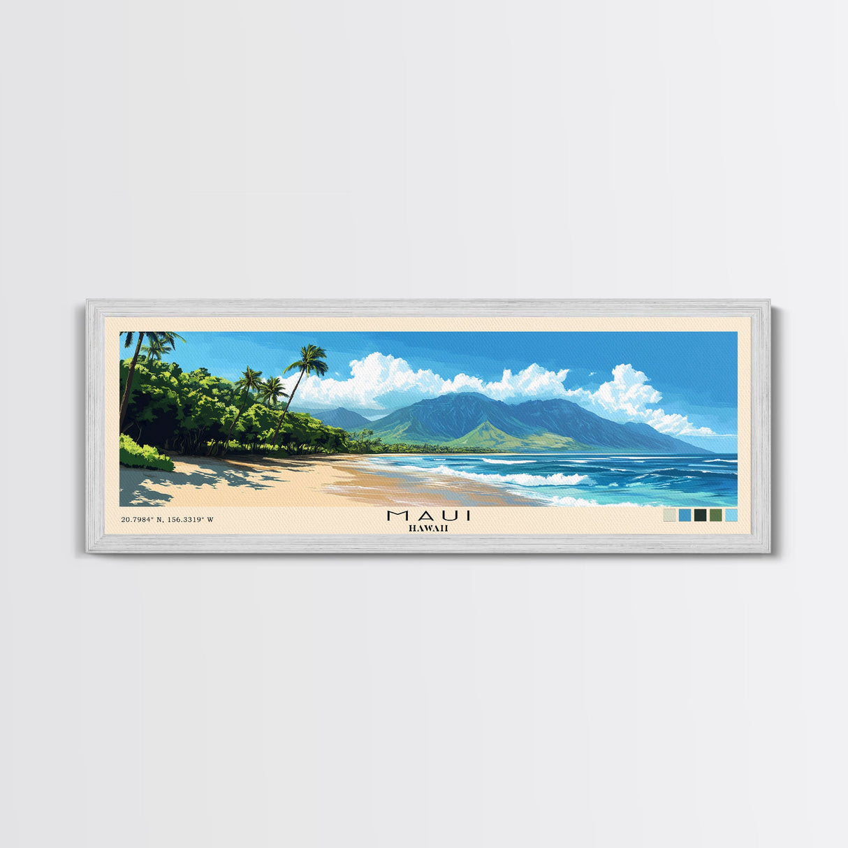 Maui, Hawaii Panoramic Print, Vacation Gift, Hawaii Wall Art, Beach Painting, Beach Decor, Beach Or Lakehouse Art