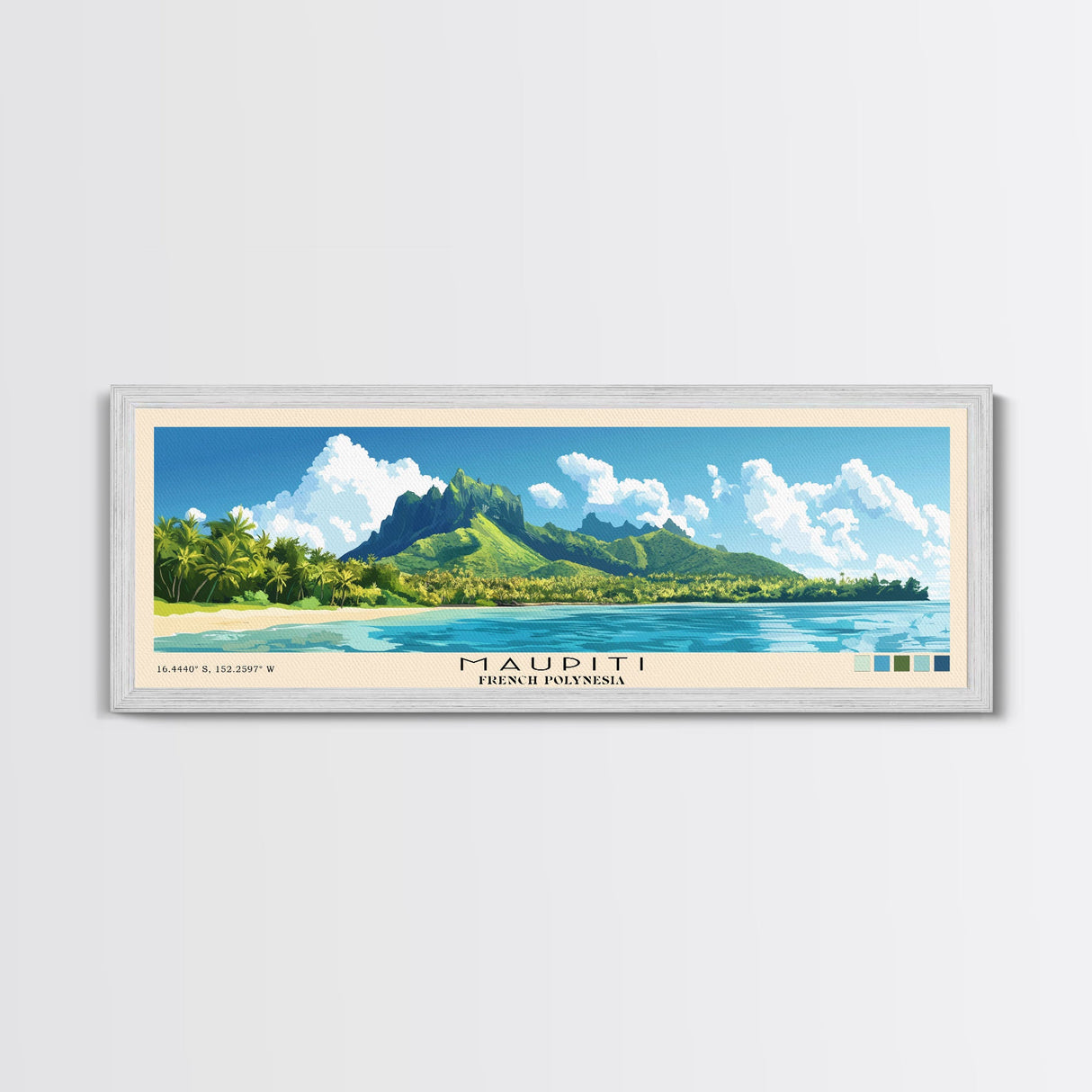 Maupiti, French Polynesia Panoramic Print, Vacation Gift, French Polynesia Wall Art, Beach Painting, Beach Decor, Large Wall Art, Wood Frame Art