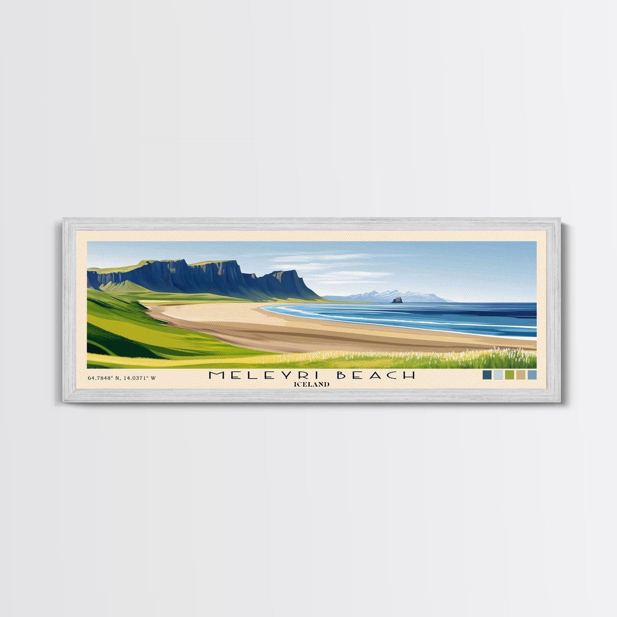 Meleyri Beach, Iceland Panoramic Print, Vacation Gift, Iceland Wall Art, Beach Painting, Beach Decor, Large Wall Art, Wood Frame Art