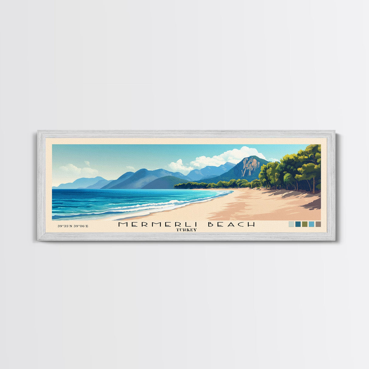 Mermerli Beach, Turkey Panoramic Beach Print, Vacation Gift, Turkey Wall Art, Framed Canvas Print, Framed Beach Painting